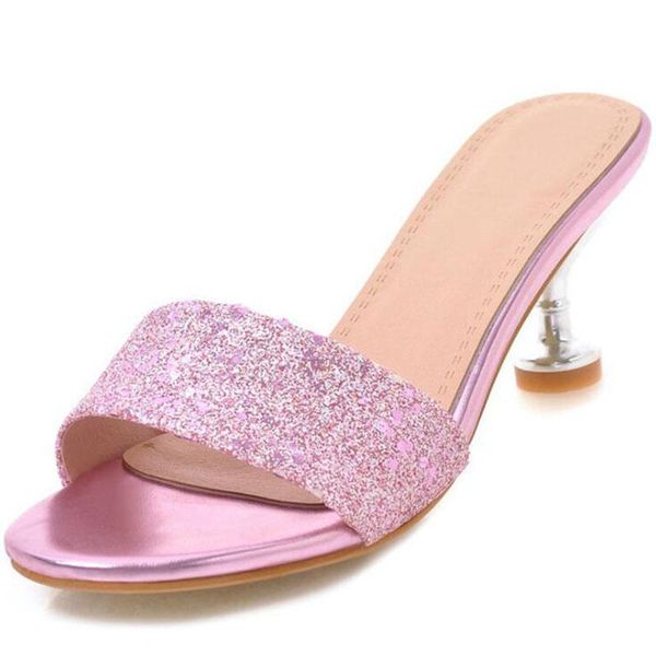 

slippers summer high-heeled sandals fashion sequins outside women banquet slides outdoor sliders 35-39 ladies, Black