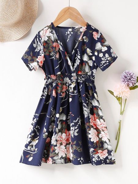 

toddler girls floral print surplice neck shirred dress she, Red;yellow