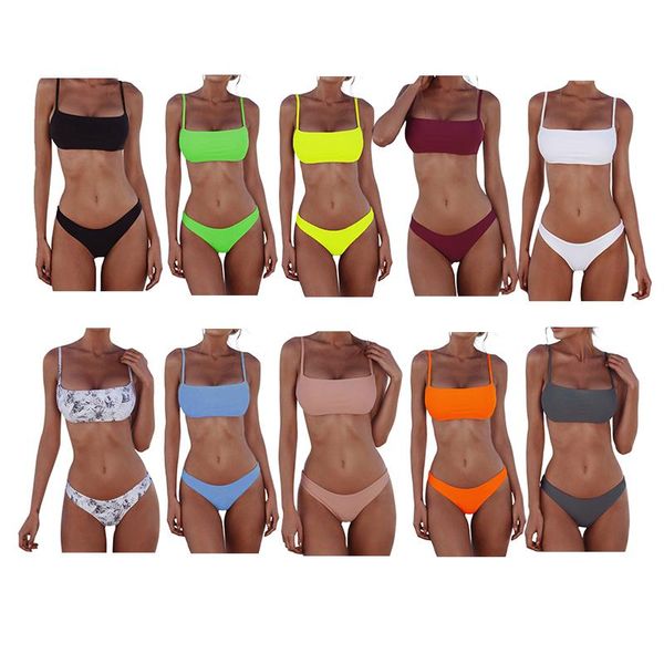 

women's swimwear women push up bra low waist thongs solid color bikini set triangle swimsuit, White;black