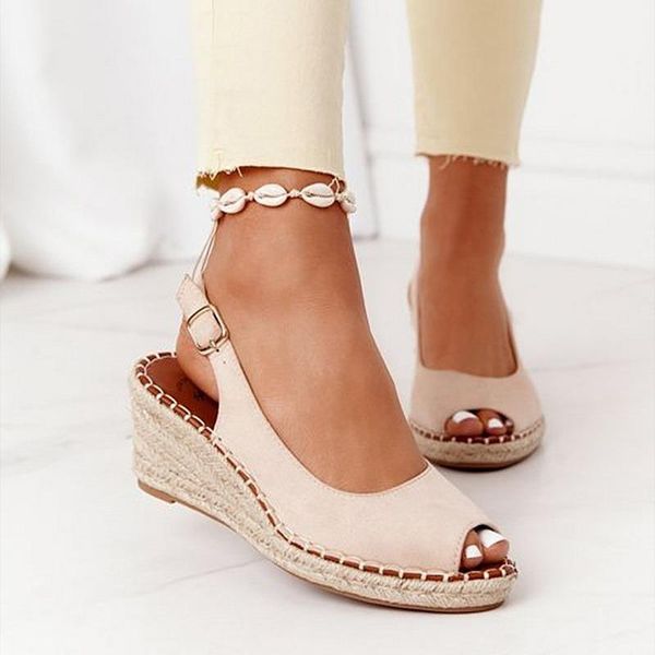 

sandals 2021 heels peep summer shoes women pu leather toe buckle platform wedge for ladies casual female, Black