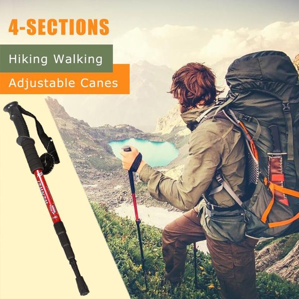 

trekking poles walking stick aluminum alloy climbing hiking adjustable canes 4-sections