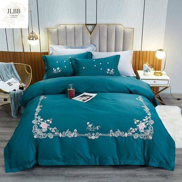 

bedding sets luxury 600tc egyptian cotton chic flowers embroidery set  king size duvet cover bed sheet pillowcases home textiles