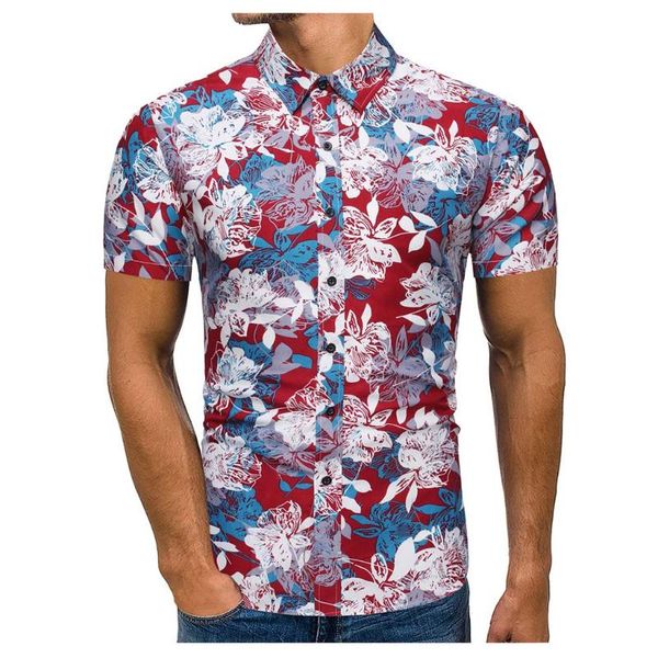 

shirts men 2021 summer floral print short sleeve casual shirt hip hop harajuku loose hawaiian streetwear camisa hombre men's, White;black