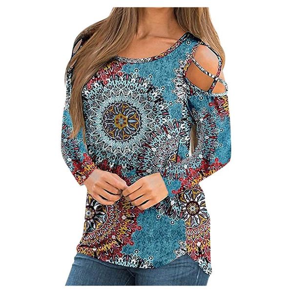 

women's blouses & shirts shirt strappy cold shoulder long sleeve casual o-neck off blouse jacquard chic for women, White