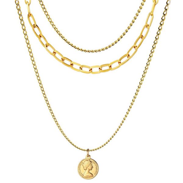 

pendant necklaces punk stainless steel multi layer portrait choker necklace for women beauty head coin jewelry, Silver