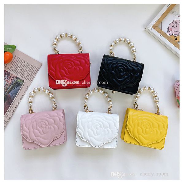 

designer kids princess handbags fashion children fleecy pearl chain casual one shoulder crossbody bags baby girls pu mini wallet f714, Black