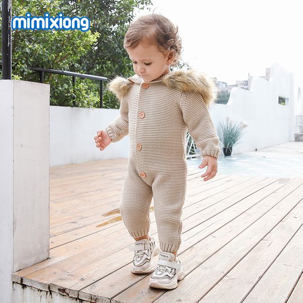 

factory wholesale children's hooded wool collar knit bodysuit, Blue