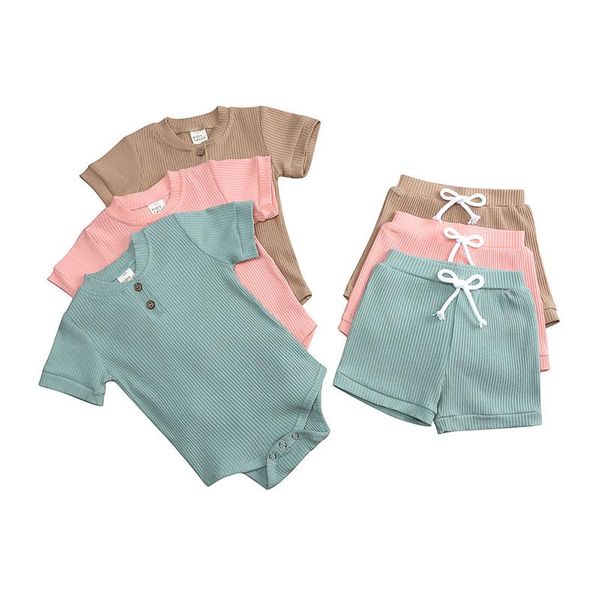 

clothing sets solid color baby girl summer clothes fashion boys cotton short sleeve +shorts born 3-24 months, White