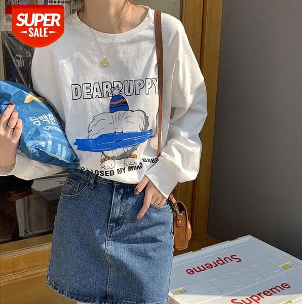 

huang zheng letter pattern printed t-shirt female korean version loose round neck long-sleeved casual t89983 #sl4j, Black;gray