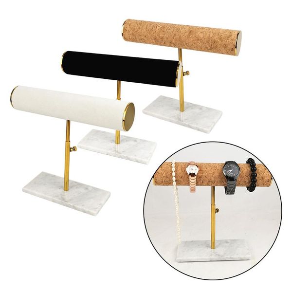 

jewelry pouches, bags portable stainless steel&marble bracelet bangle chain necklace display stand holder watch storage organizer t-bar rack, Pink;blue