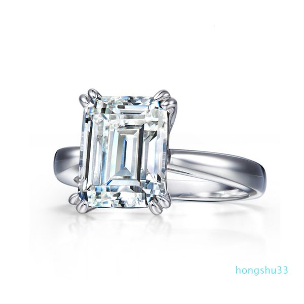 

s925 sterling silver high carbon diamond emerald cutter diamond ring 3 carat square simulation wedding female, Blue;gray