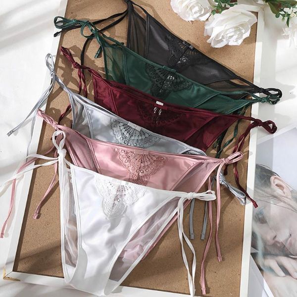 

women's panties transparent soft lace mesh underpants low-waist women thong briefs bandage lingerie, Black;pink