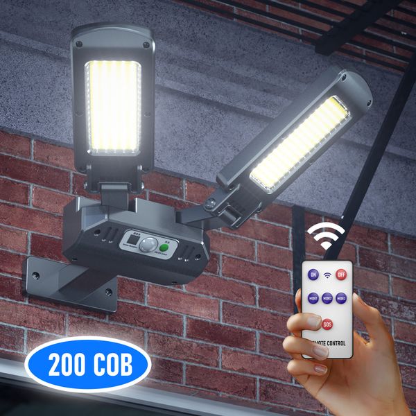 200BOB de cabeça dupla lâmpadas de rua solar ao ar livre 3 moda de luz lâmpada solar sensor de movimento de movimento de luz para jardim pátio pátio