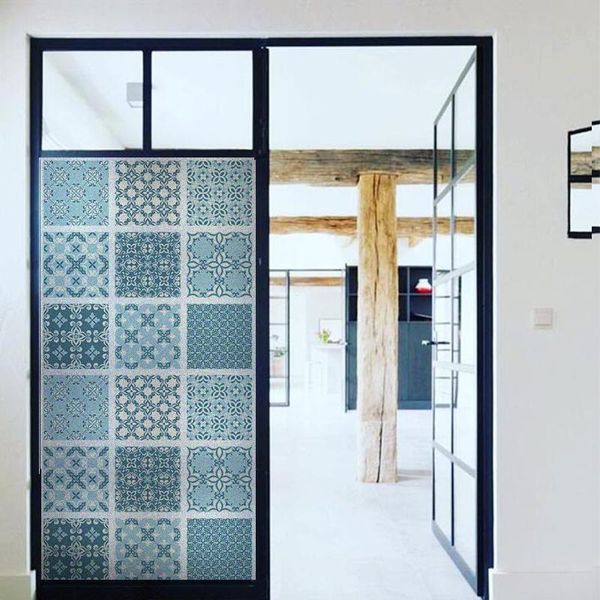 

window stickers no-glue frosted cover film waterproof static cling glass foil sticker mediterranean blue for bathroom