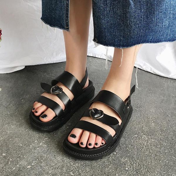 

dress shoes sandals female summer casual flat open toe roman lace beach comfort pu leather gladiator buckle strap cover heel, Black