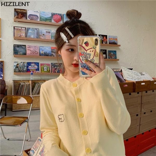 

women's knits & tees embroidery vintage kawaii cardigan girls harajuku autumn o neck long sleeve solid crop women knitted button up, White
