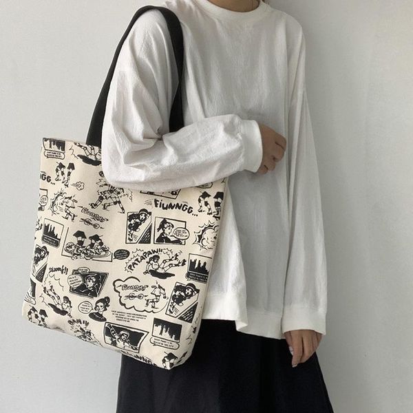 

evening bags women canvas tote bag fashion cartoon print cloth shopping ladies large shoulder shopper zipper student handbags purses
