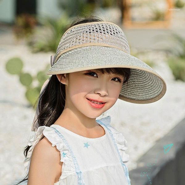 

kids sun visor hat outdoor uv protection cap 2021 summer beach straw hats cute bowknot collapsible sunhat girls caps &1, Yellow