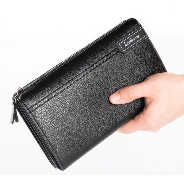 

wallets baellerry large capacity wallet men leather clutch bag men's card holder coin purse zipper male long business handbag, Red;black
