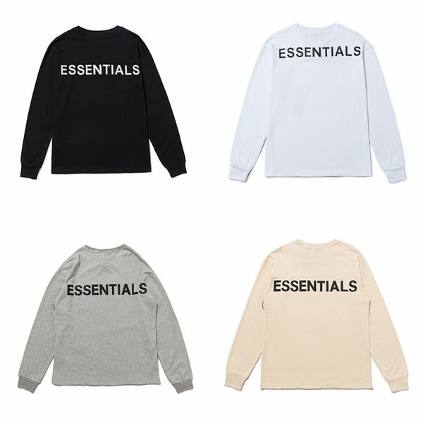 

fear of god double thread essentials reflective letter embroidery men's and women's fog high street t-shirt long sleeve, Black