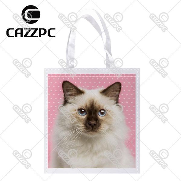 

shopping bags cute cat pink dot print custom individual light weight polyester fabric reusable bag gift