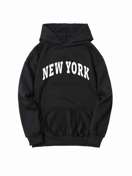 

letter graphic kangaroo pocket hoodie t44l#, White;black