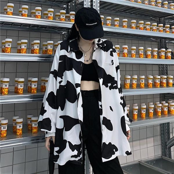 

luck a women autumn long sleeve blouse shirts vintage cow print female loose casual street lady korean plus size women's blouses &, White
