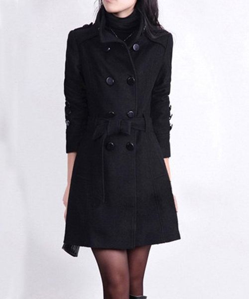 

women's trench coats sailing lu 2021 women autumn and winter woolen outerwear female double-breasted medium-long plus size silm solid w, Tan;black
