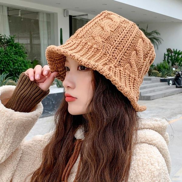 

wide brim hats pragmapism college style knitted school girl autumn winter basin hat woolen bucket women caps, Blue;gray