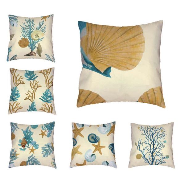 

cushion/decorative pillow cushion cover yellow blue mediterranean style conch coral sea shell 45*45cm square throw case decor car home livin