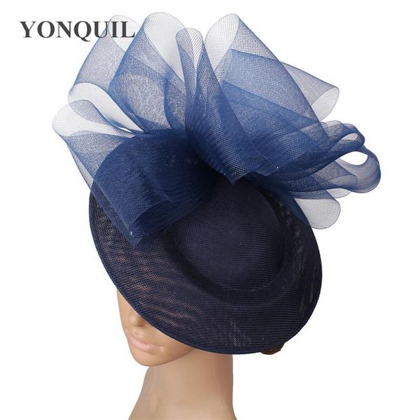 

stingy brim hats women mesh er big bow fascinators solid black hat headband hair clip for cocktail tea party wild accessory, Blue;gray