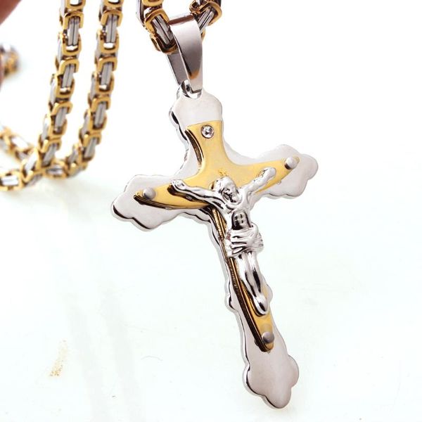 

pendant necklaces fashion long stainless steel for men jewelry gold silver color 5mm byzantine chain collares