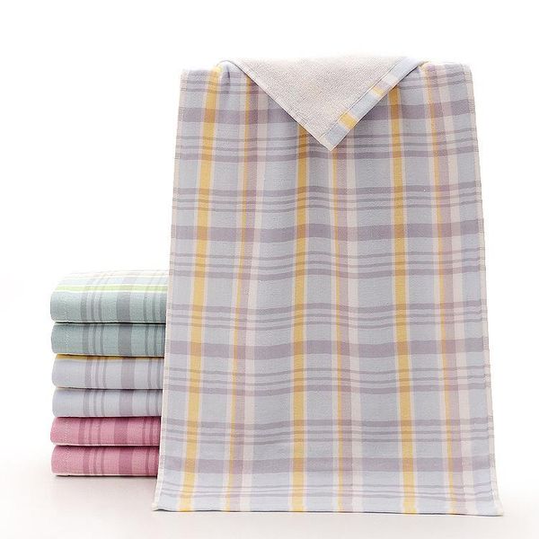 

towel cloth double-layer jacquard cotton gauze twistless color grid gift