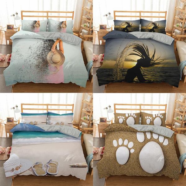 

bedding sets home 135/150 bed luxury 3d beach printed 2/3pcs comforter duvet cover  king au/eu/us for teens girl boy quilts