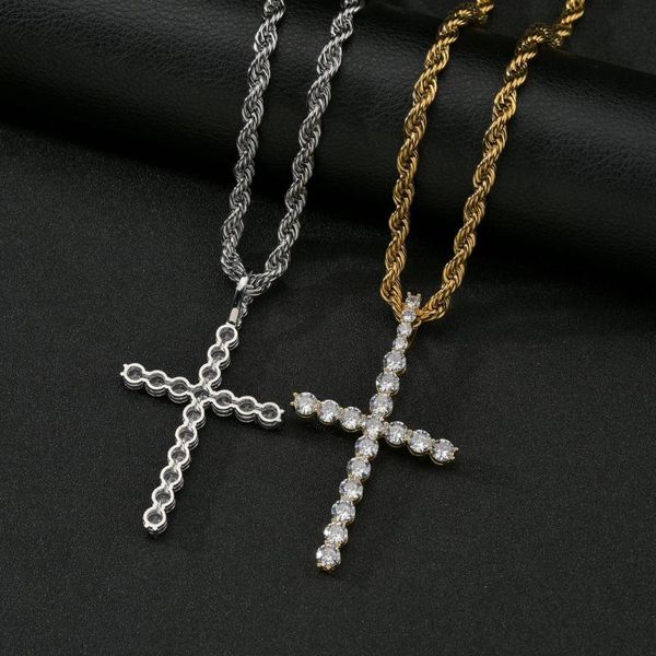

chains acheerup vintage round zircon cross copper necklace for men/women crystal jesus chain pendant stainless steel jewelry, Silver