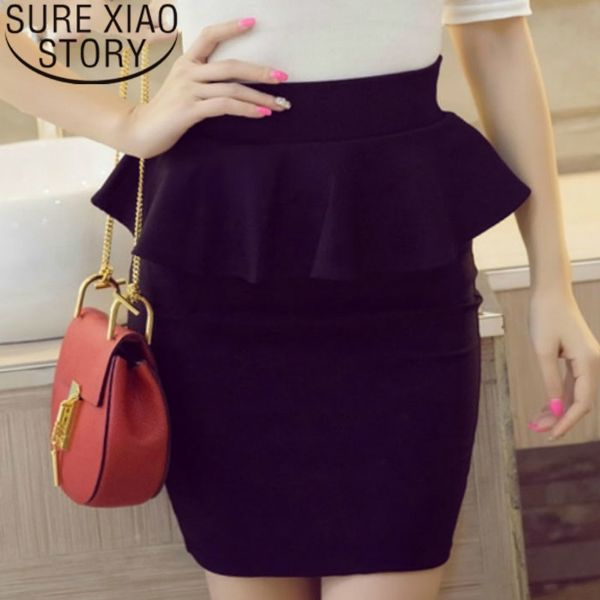 

fashion ol women black causal stretch high waist womens a-line skirts plus size femininas short lady skirt 2202 50 210415