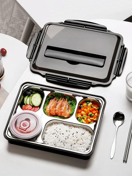 

dinnerware sets stainless steel dinner plate with handle, insulated lunch box, split bento large capacity, five grid, student lu