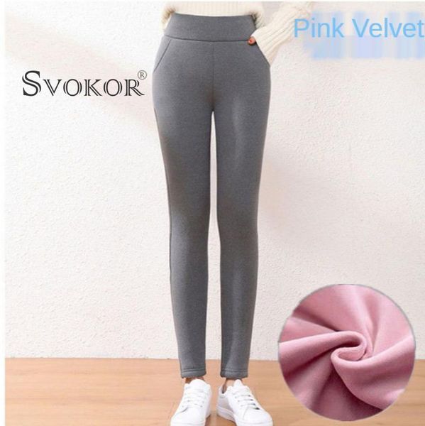 

women's pants & capris svokor plus fleece warm women high waist pink velvet trousers size thick pencil elastic cotton, Black;white