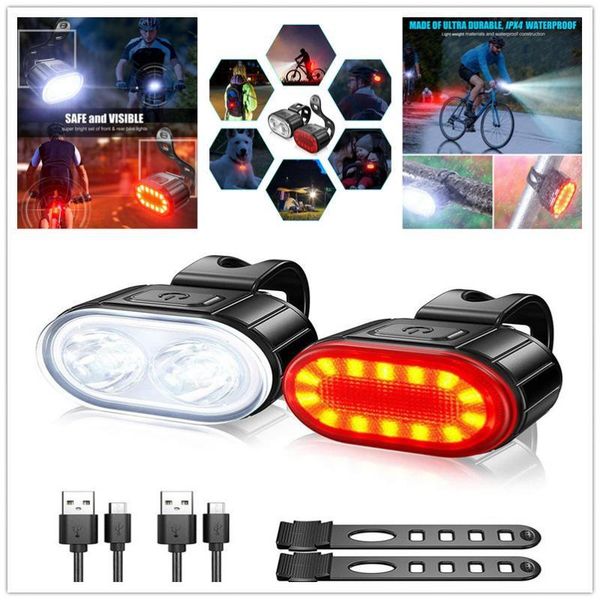 

bike lights waterproof 6 modes usb charge led front light bicycle cycling taillight rear lamp mtb road headlight accessories