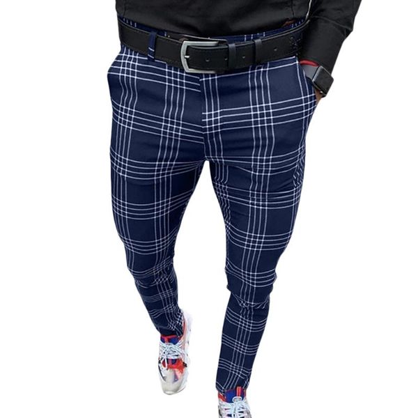 

plaid pants for men check slim fit skinny business trousers formal male pantalones de hombre men's, Black