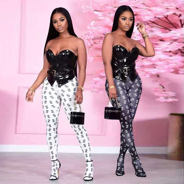 

women's summer trend pants printed tights casual women's, Black;white