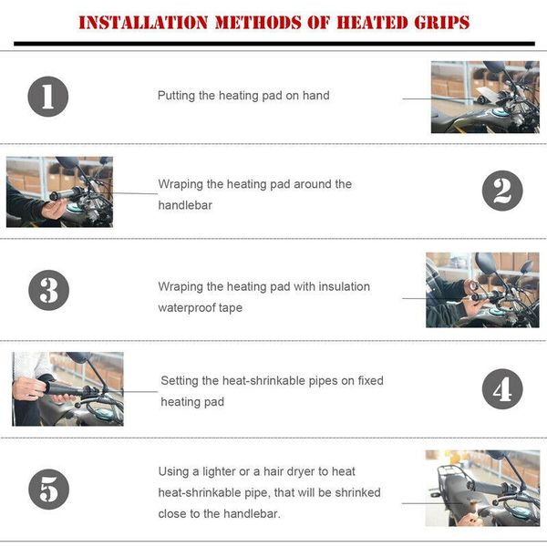 

handlebars motorcycle heated hand grip pad 12v 20w black electric pair shrinkable