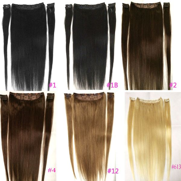 

16"-28" five piece set 120g 100% brazilian remy clip-in human hair extensions 9 clips natural straight, Black;brown