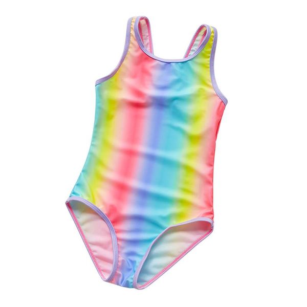 

summer children swimwear one piece design girls swimsuits bchildren's sleeveless backless rainbow striped swimsuit one-pieces, Black