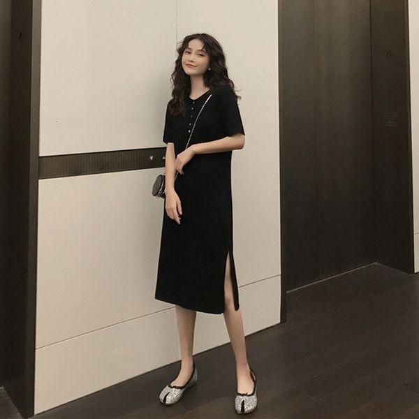 

summer maxi dress 2021 women knit side split long evening party dresses, Black;gray