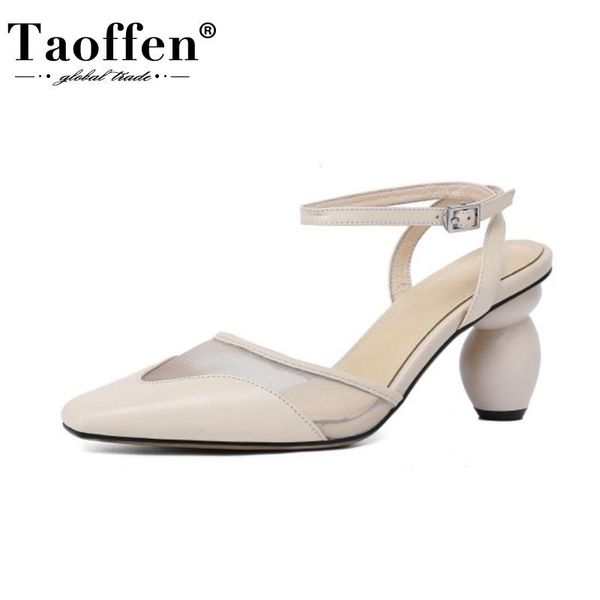 

taoffen women sandals real leather high heel shoes summer street fashion casual ladies office footwear size 34-40, Black