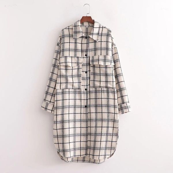 

women's wool & blends fall winter women oversized coat long checked overshirt casual chic jackets windbreaker outfits, Black