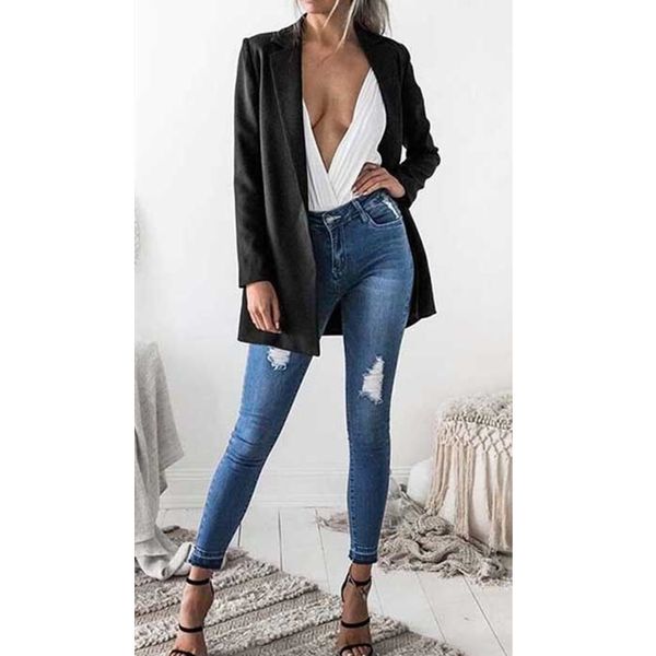 

women's suits & blazers est arrivals fashion women ladies long sleeve casual blazer solid simple jacket coat outwear t90d, White;black