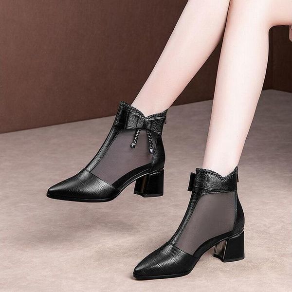 

boots 2021 sandals woman,summer high heels mesh shoes,back zipper,bowtie,pointed toe,female footware,black,drop