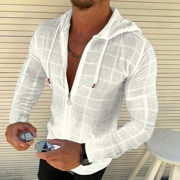 

men's casual shirts 2021 solid color t-shirt slim long-sleeved shirt fit fashion youth hooded cardigan s-3xl, White;black
